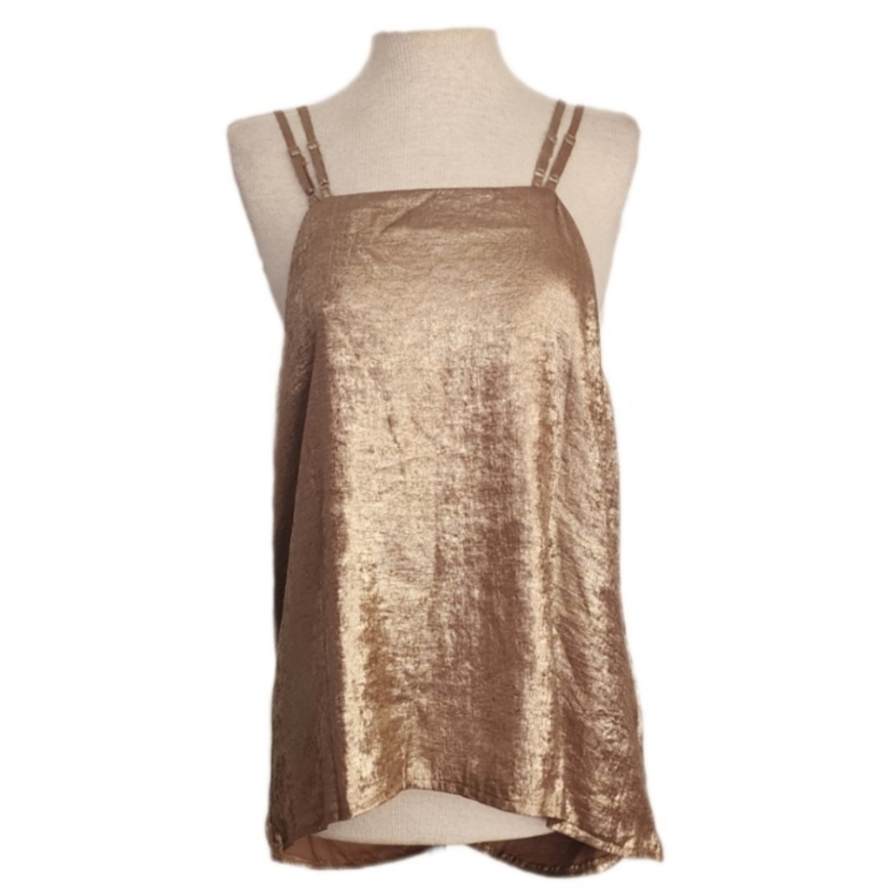 Shein Halter Curve Draped Back Foil Sleeveless Top Gold Plus Size 2X - Picture 3 of 12